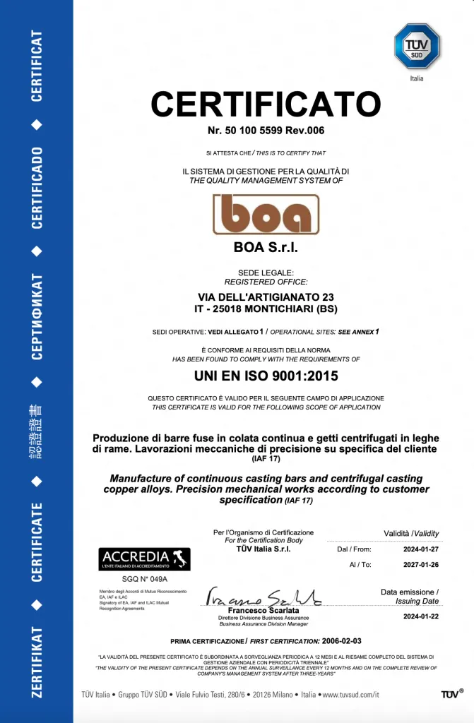 Anteprima del certificato UNI EN ISO 9001:2015